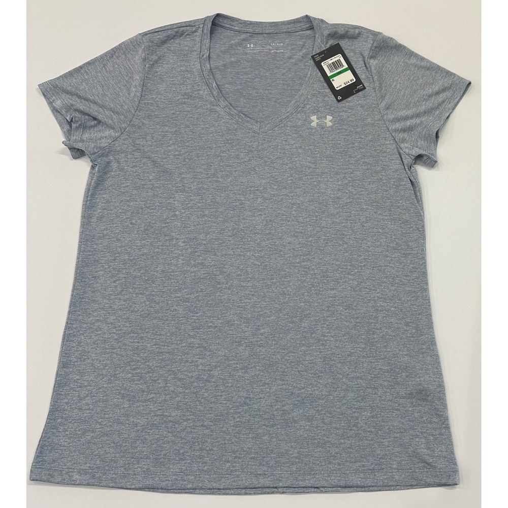 Under Armour Women Blue HeatGear Tech Twist V-Neck T-Shirt 1258568 Large NWT